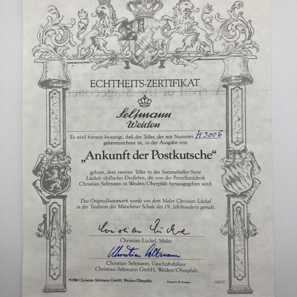 Seltmann Weiden Ankunft der Postkutsche Arrival of the Stagecoach Vintage Plate - Picture 5 of 6